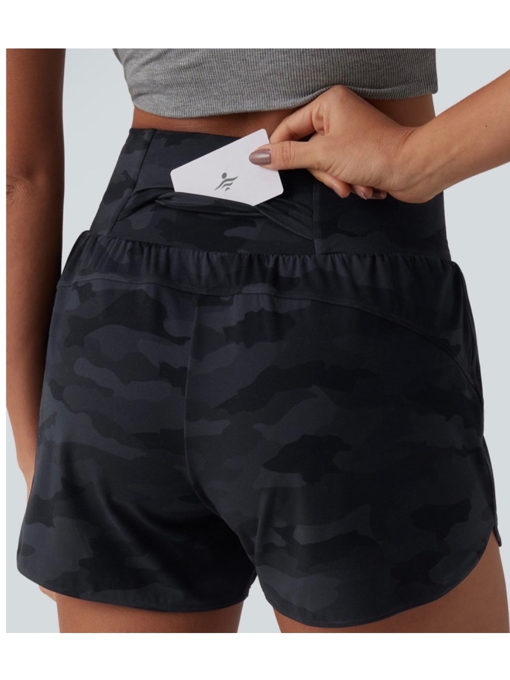 Halara UltraSculpt Camo High Waisted Tummy Control Curved Hem Short L NWT